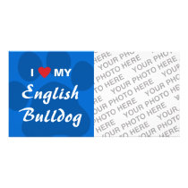I Love (Heart) My English Bulldog Pawprint Photo Cards