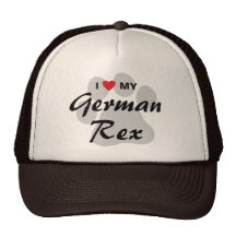 I Love (Heart) My German Rex Pawprint Design Hats
