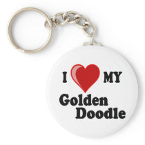 I Love (Heart) My Golden Doodle Dog Keychains