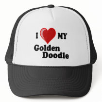 I Love (Heart) My Golden Doodle Dog Mesh Hats