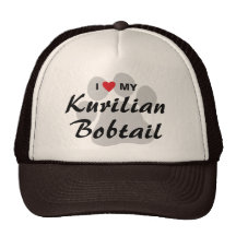 I Love (Heart) My Kurilian Bobtail Pawprint Design Mesh Hats