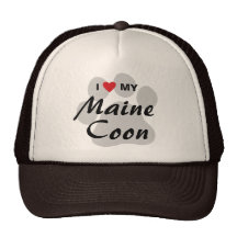 I Love (Heart) My Maine Coon Cat Pawprint Hats