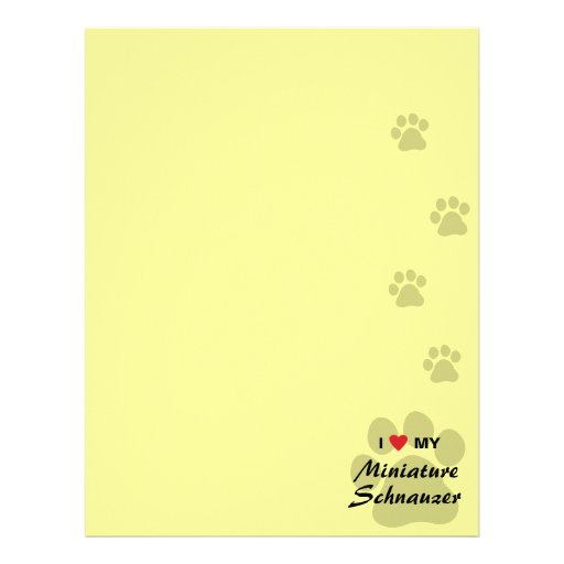 I Love (Heart) My Miniature Schnauzer Pawprint Custom Letterhead