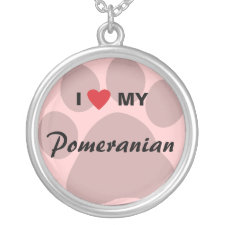 I Love (Heart) My Pomeranian Pawprint necklace