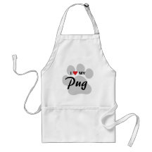 I Love (Heart) My Pug Pawprint Aprons
