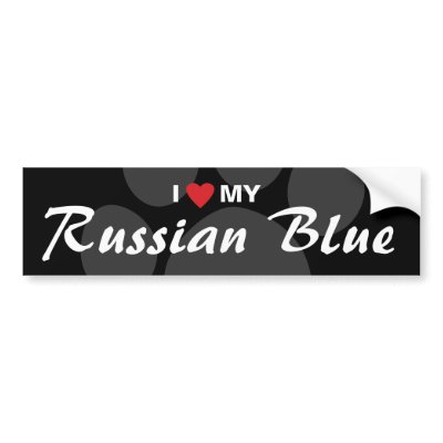 I Love (Heart) My Russian Blue cat breed bumper sticker with a faded