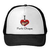 I love-heart pork chop trucker hat