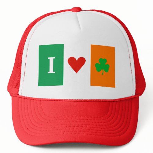 I Love Heart Shamrocks Ireland Flag Hat hat