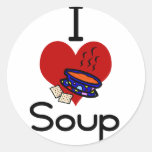 I love -heart  soup round sticker