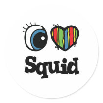 I Love (Heart) Squid stickers by eyeheartanimals I Love (Heart) Squid stickers