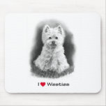 I Love (Heart) Westies: Pencil Drawing Mousepad