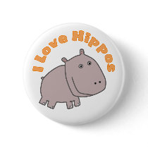 I Love Hippos Pinback Buttons