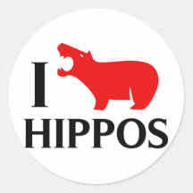 I Love Hippos Round Sticker