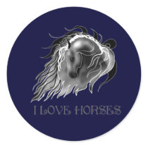 I LOVE HORSES ROUND STICKER