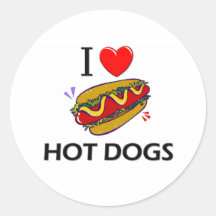 I Love Hot Dogs Stickers