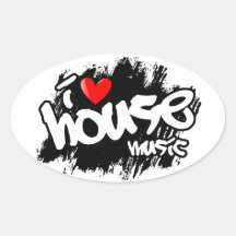 I Love House Music Oval Stickers