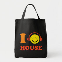 I love house music smiley face with headphones bag