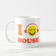 I love house music smiley face with headphones coffee cup