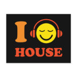 I love house music smiley face with headphones post card