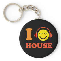 I love house music smiley with headphones keychain