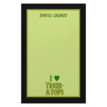 I Love (I Heart) Triceratops Dinosaur Green Stationery Paper