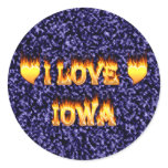 I love Iowa flames and fire Round Stickers