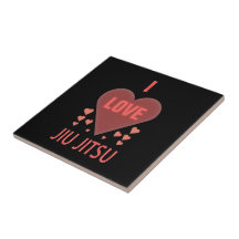 I Love Jiu Jitsu Textured Pink Hearts Ceramic Tile