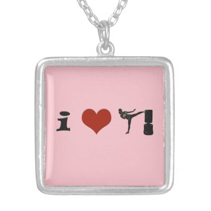 I Love Kickboxing! w/ Red Heart Square Pendant Necklace