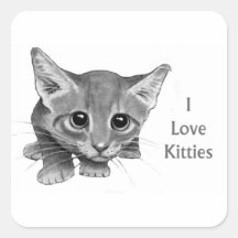 I Love Kitties: Cute Pencil Drawing: Big-Eyed Cat Stickers