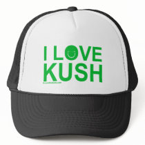 I Love KUSH funny 420 stoner chick dude chronic hats