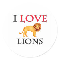 I Love Lions Round Stickers