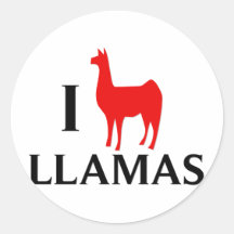 I Love Llamas Round Sticker