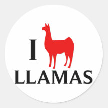 I Love Llamas Round Sticker