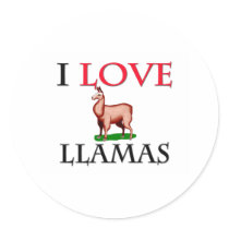 I Love Llamas Round Sticker