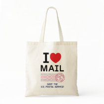 I Love Mail Tote bags