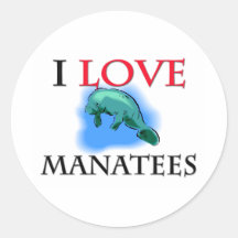 I Love Manatees Round Stickers