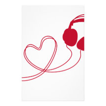 I love music, headphone with red heart stationery design
