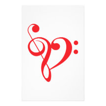 I love music, red heart with music notes stationery design