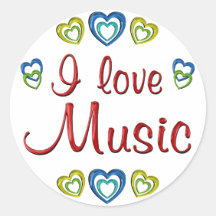 I Love Music Round Sticker