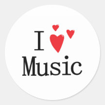 I Love Music Round Sticker