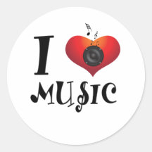 I Love Music Round Stickers