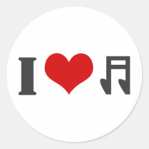 I Love Music Round Stickers