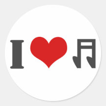 I Love Music Round Stickers