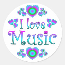 I Love Music Round Stickers