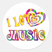 I Love Music Round Stickers