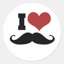 I Love Mustache Round Sticker