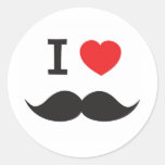 I Love Mustache Round Stickers
