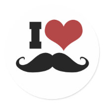 I Love Mustache Round Sticker