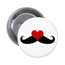 I love Mustaches Black and Red Button