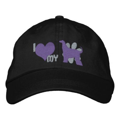 I Love my Afghan Hound Monochrome Embroidered Hat Embroidered Baseball Cap by MenagerieMayhem